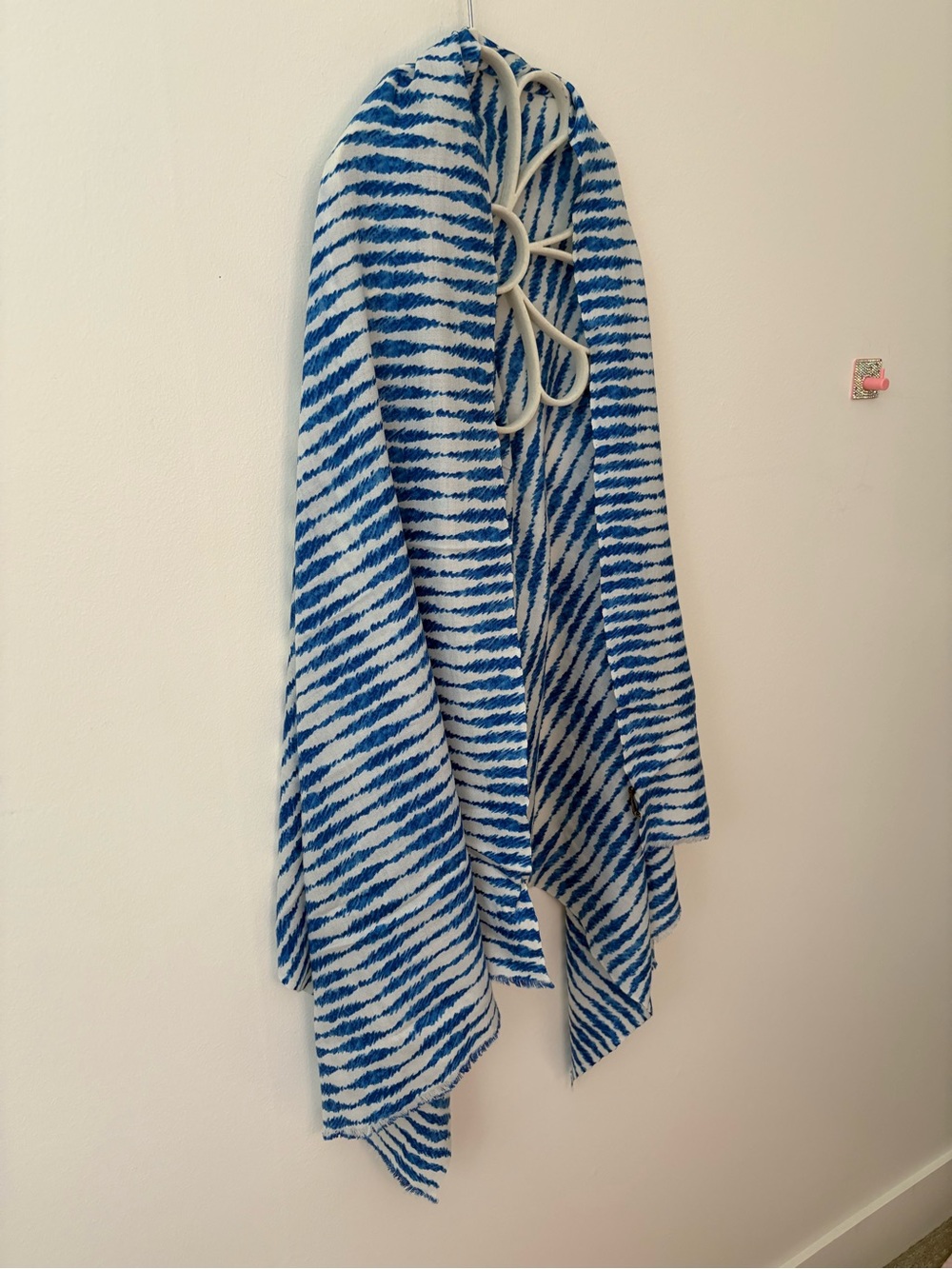J. McLaughlin 100% Wool Blue and White Striped Knit Wrap Scarf